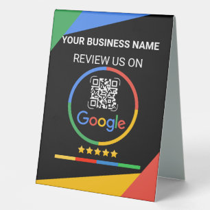 Modern Black Google Review QR Code Table Tent