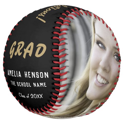 Modern Black Grad Congratulations Graduation Photo Softball