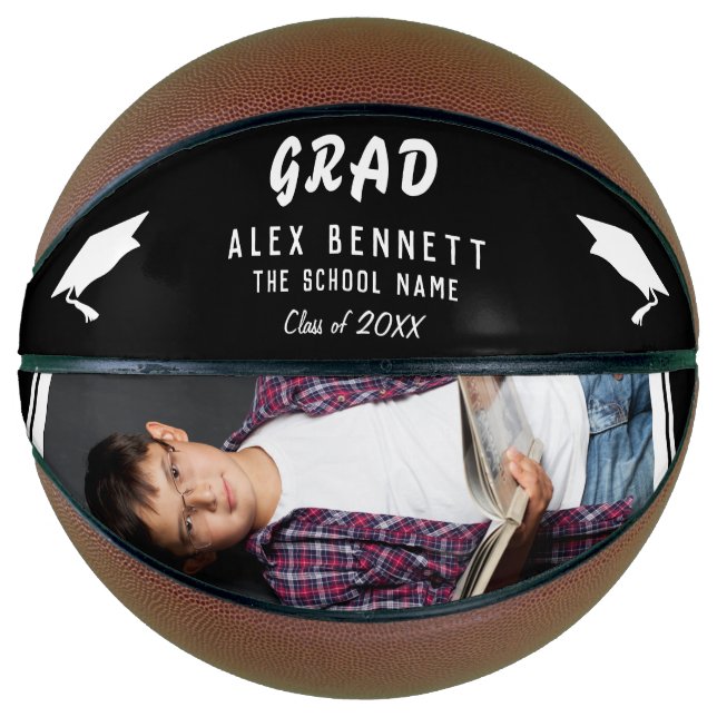 Modern Black Graduate Grad Graduation Photo Basketball (Front)