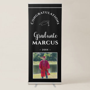 Modern Black Graduate Name Photo Graduation Party Retractable Banner
