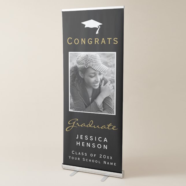 Modern Black Graduate Photo Congrats Graduation Retractable Banner (3/4)