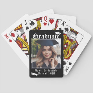 Modern Black Graduate Photo Graduation Cap Diploma Poker Cards