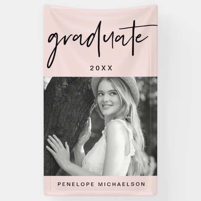 Modern Black Graduate Script with Photo Blush Banner (Vertical)