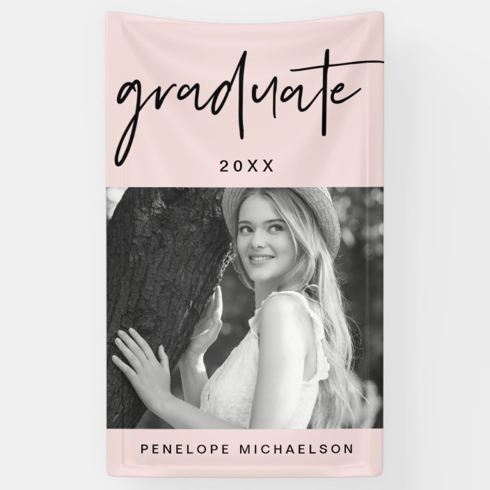 Modern Black Graduate Script with Photo Blush Banner | Zazzle.com