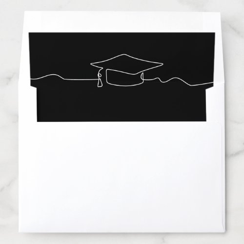 Modern Black Graduation Cap Line Art Envelope Liner
