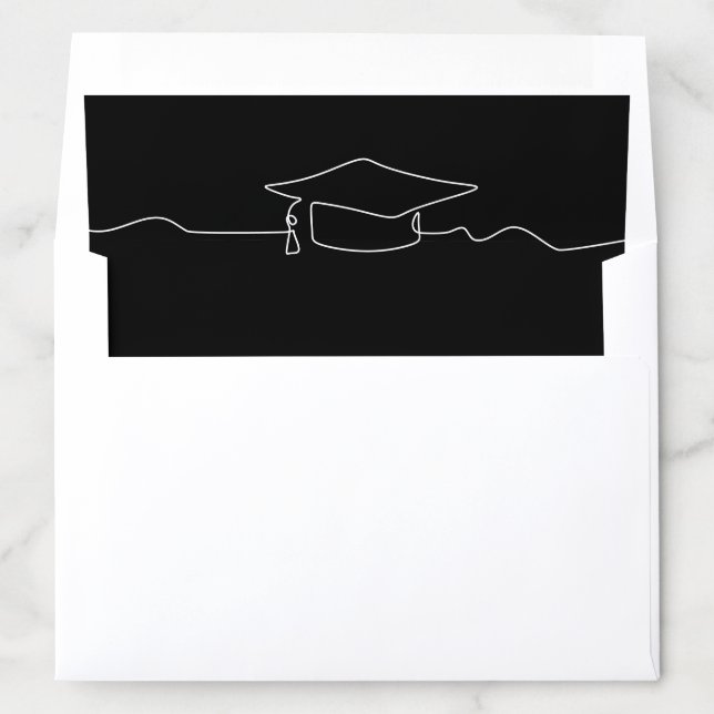 Modern Black Graduation Cap Line Art Envelope Liner (In Envelope)