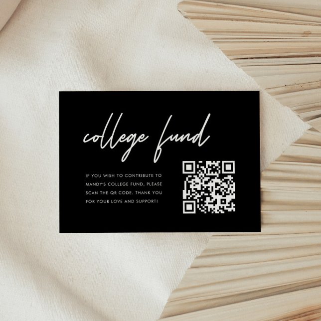 Modern Black Graduation College Fund QR Code Enclosure Card (Creator Uploaded)
