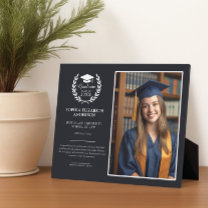 Modern Black Graduation Laurel Wreath Emblem Photo Plaque