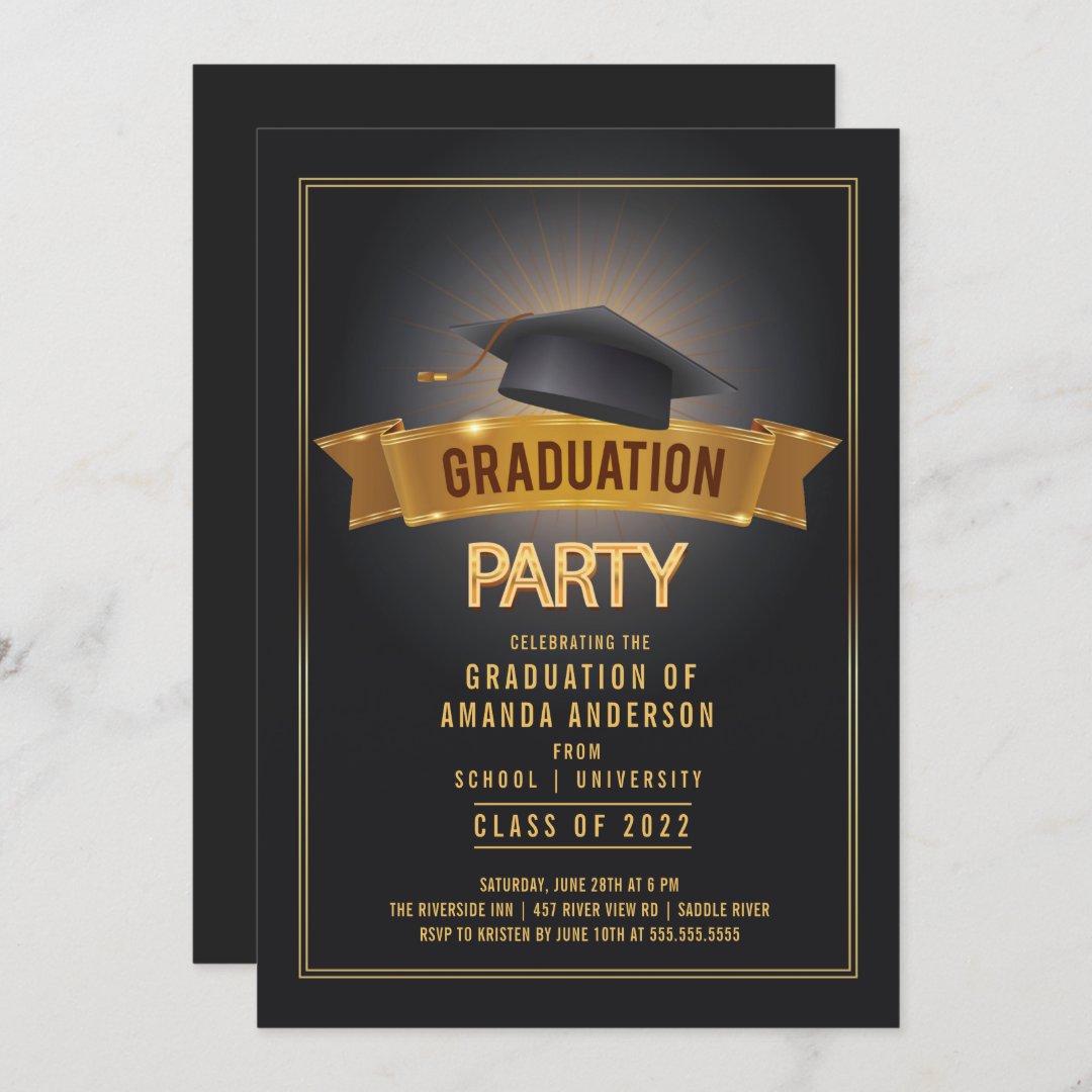 Modern Black Graduation Party Invitation | Zazzle