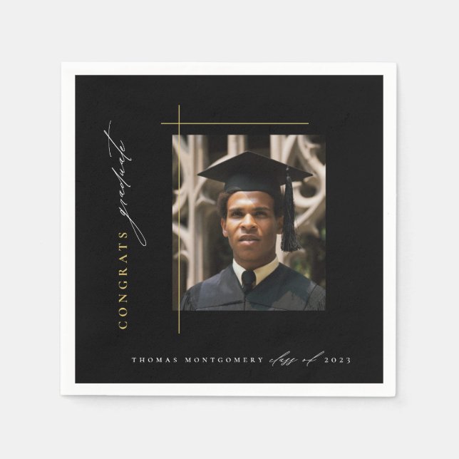 Modern Black Graduation Party Napkins (Front)