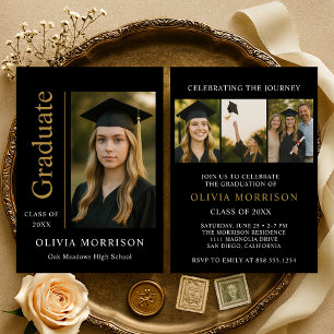 Modern Black Graduation Party Photo Invitation