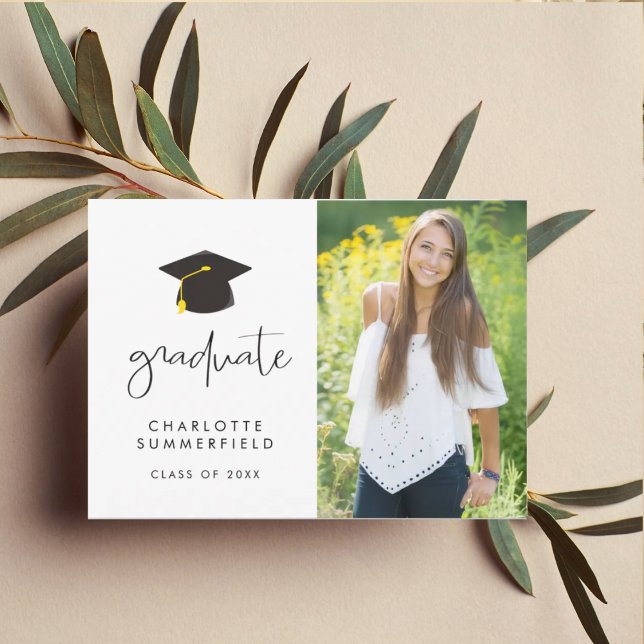 Modern Black Graduation Party Photo Invitation (Creator Uploaded)