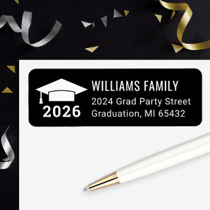 Modern Black Graduation Party Return Address Label
