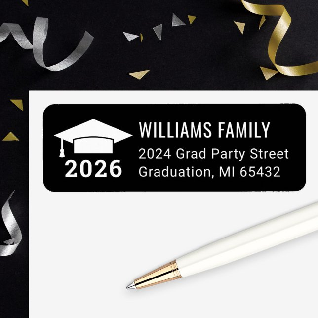 Modern Black Graduation Party Return Address Label (Creator Uploaded)