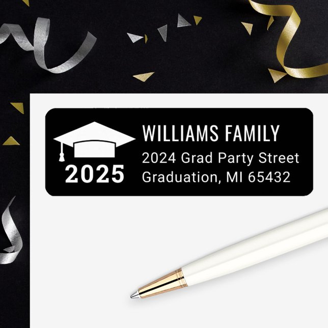 Modern Black Graduation Party Return Address Label (Creator Uploaded)