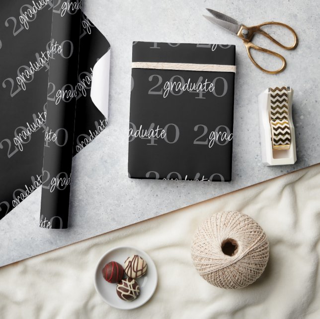 Modern Black Graduation Year Custom Gift Wrapping Paper (Crafts)