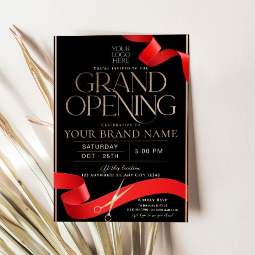 Modern Black Grand Opening Invitation Card