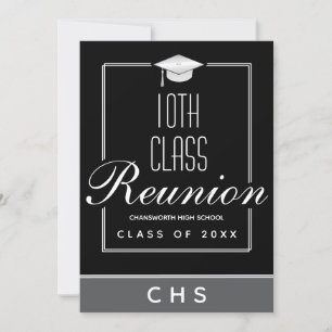 Modern Black Gray 10th Class Reunion Invitation
