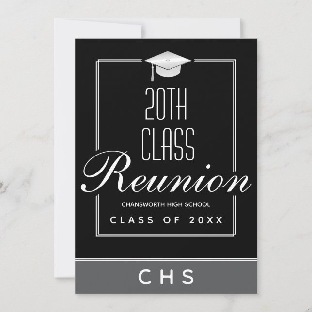 Modern Black Gray 20th Class Reunion Invitation (Front)