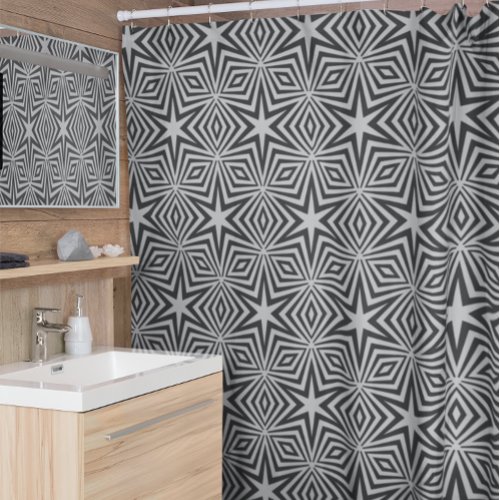 Modern Black Gray Abstract Geometric Pattern Shower Curtain