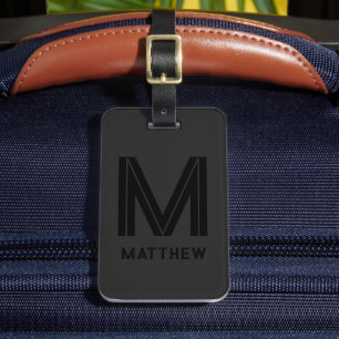 Modern Black Gray Add Name Monogram Personalized Luggage Tag