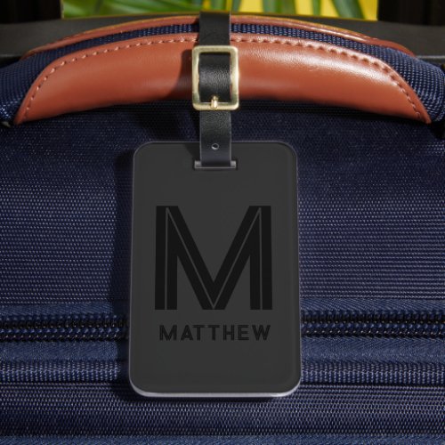 Modern Black Gray Add Name Monogram Personalized Luggage Tag