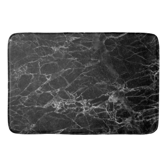 Modern Black Gray and White Faux Marble Bath Mat (Front)