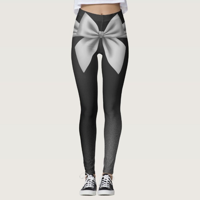 Modern Black Gray Bow Stylish Leggings (Front)