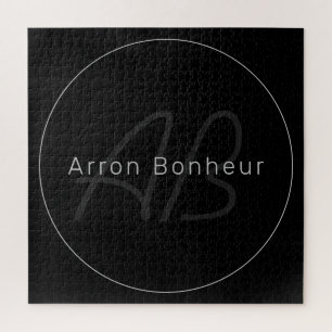 Modern Black & Gray   Cool Name & Monogram Jigsaw Puzzle