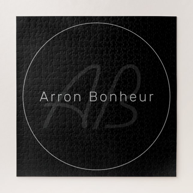 Modern Black & Gray | Cool Name & Monogram Jigsaw Puzzle (Vertical)
