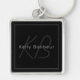 Modern Black &amp; Gray | Cool Name &amp; Monogram Keychain