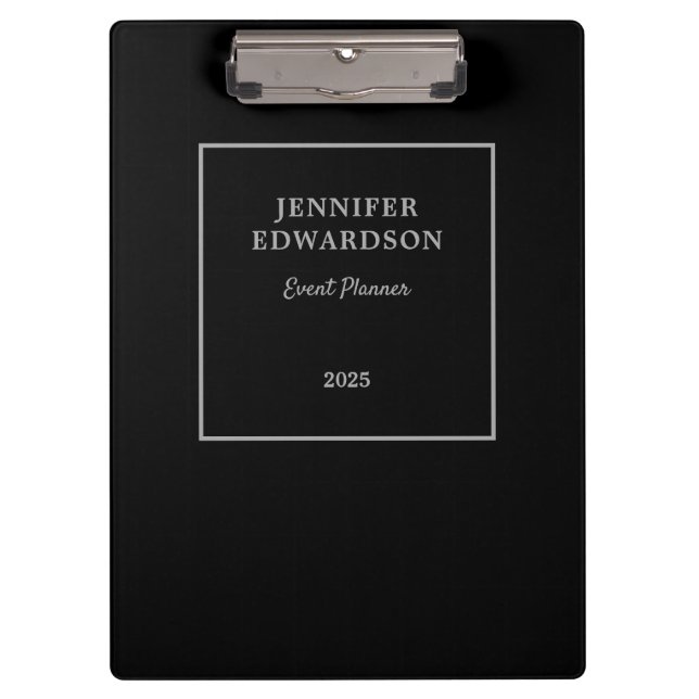 Modern black gray elegant professional business clipboard (Front)