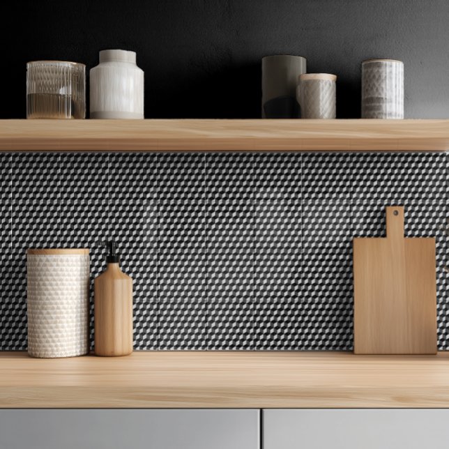 Modern Black Gray Geometric 3D Cube Pattern Ceramic Tile (Creator Uploaded)