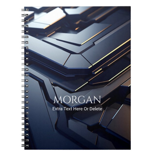 Modern Black & Gray Geometric Design, Name & Text Notebook (Front)