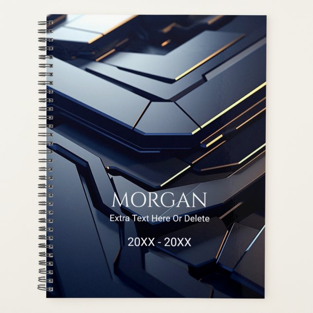 Modern Black & Gray Geometric Design, Name & Text Planner (Front)