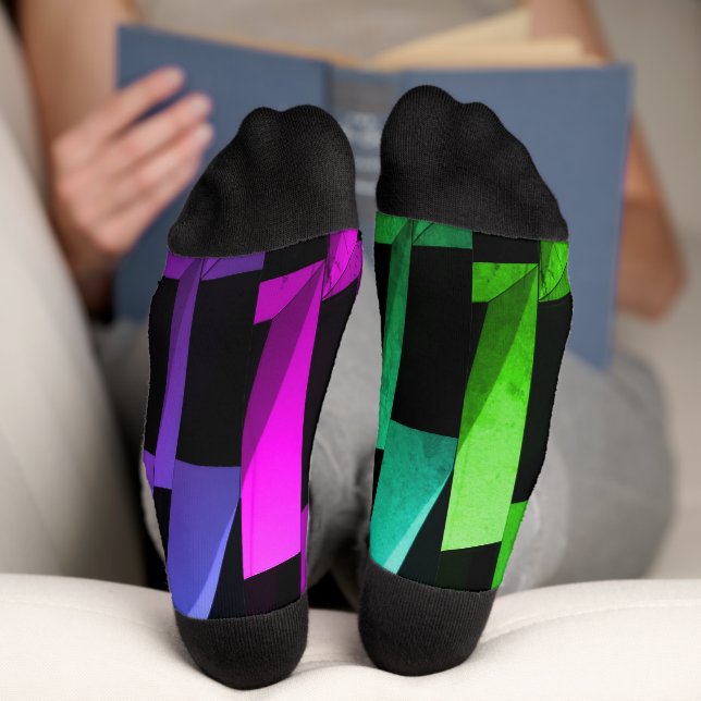 Modern Black & Gray Geometric Pattern Socks (Bottom)