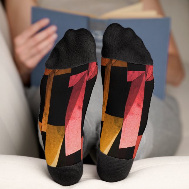 Modern Black & Gray Geometric Pattern Socks (Bottom)