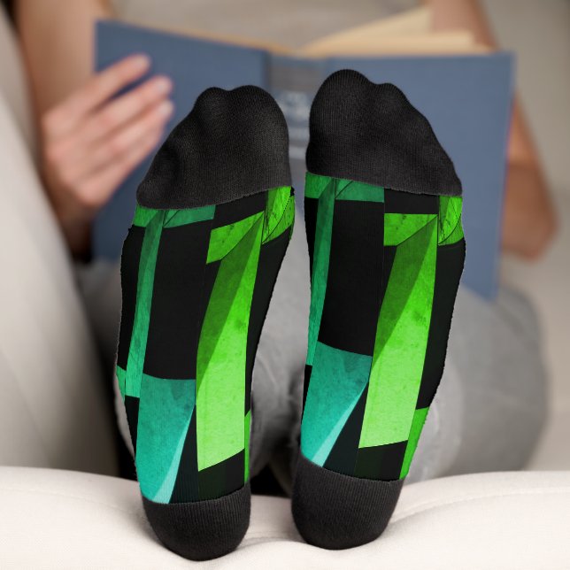 Modern Black & Gray Geometric Pattern Socks (Bottom)