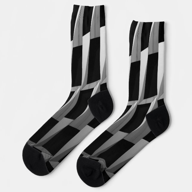 Modern Black & Gray Geometric Pattern Socks (Left)