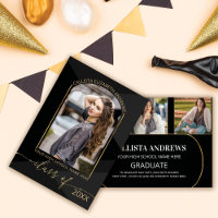 Modern Black Gray Geometric Photo Graduation
