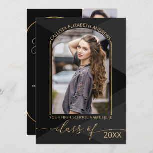 Modern Black Gray Geometric Photo Graduation Invit Invitation