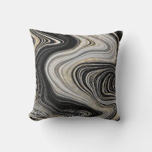 Modern Black Gray & Gold Agate Gemstone Throw Pillow
