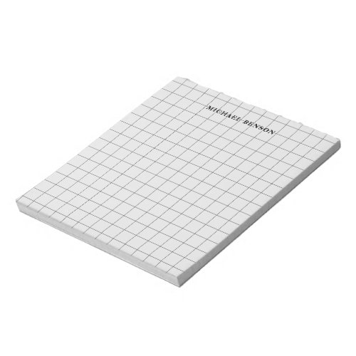 Modern Black Gray Grid Lines Clean Simple Monogram Notepad