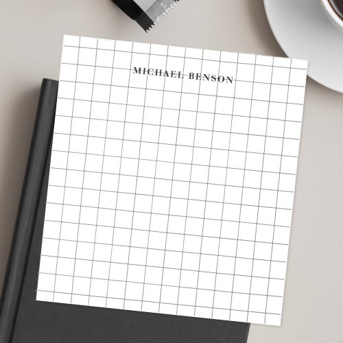 Modern Black Gray Grid Lines Clean Simple Monogram Notepad
