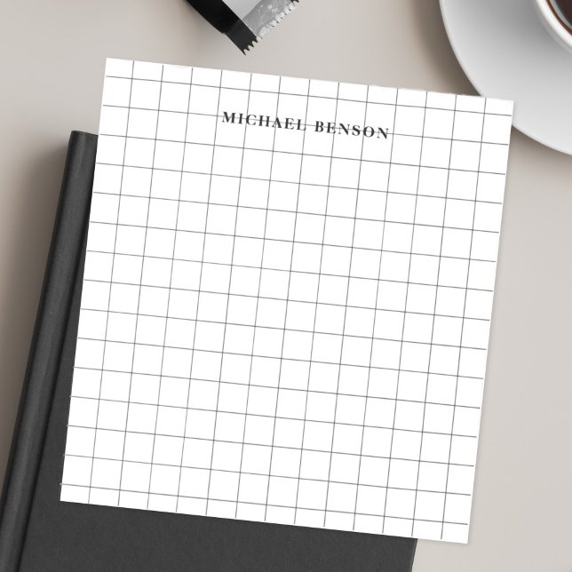 Modern Black Gray Grid Lines Clean Simple Monogram Notepad (Creator Uploaded)