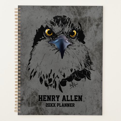 Modern Black Gray Grunge Osprey King of Birds Planner