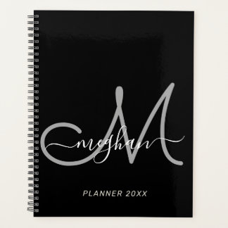 Modern Black Gray Handwritten Script Monogram 2022 Planner