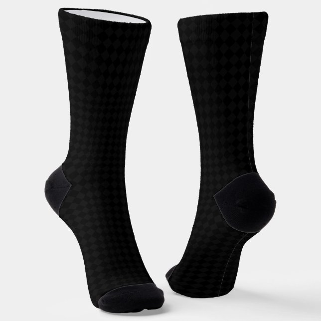 Modern Black Gray Harlequin Pattern Gold Monogram Socks (Angled)