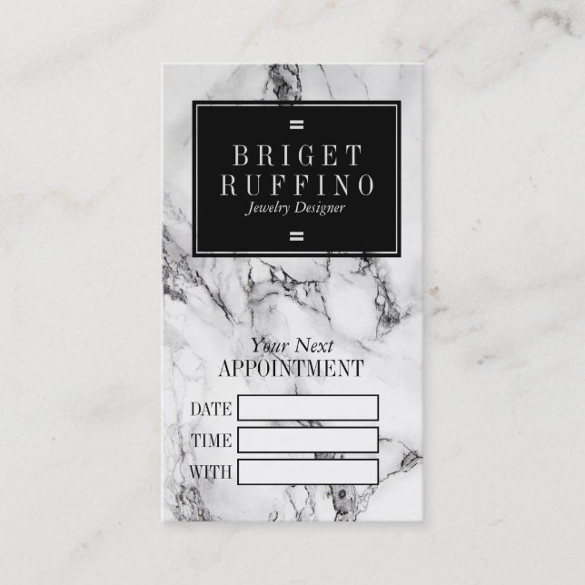 Modern Black & Gray Marble Appointment Card (Front)