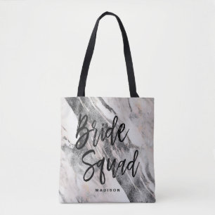Modern Black & Gray Marble Bride Tribe Monogram Tote Bag